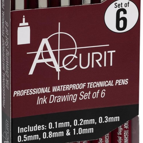 Waterproof Technical Pens - Professional Waterproof Technical Pen, Rich Blank Ink, Acid-Free, Light Fast, for Sketching, Drawing, CAlligraphy, & More! - [6-Pack - Assorted Sizes]