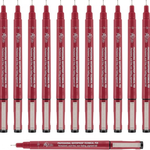 Acurit Waterproof Technical Pens - Professional Waterproof Technical Pen, Rich Blank Ink, Acid-Free, Light Fast, for Sketching, Drawing, Calligraphy, & More! - [12-Pack - 0.20mm]