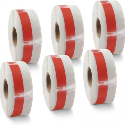 BETCKEY Colored Labels Compatible with Dymo 30346 (1/2" x 1-7/8") Library Barcode Labels, Compatible for Dymo LabelWriter Thermal 450, 4XL & Zebra Desktop Printers [6 Rolls, Red]
