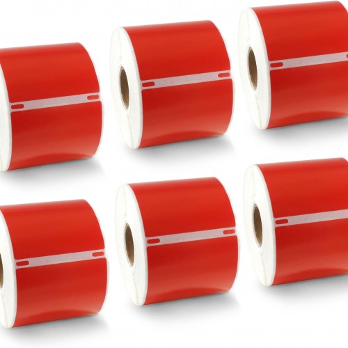BETCKEY Colored Labels Compatible with Dymo 30857 (2-1/4" x 4") Visitor Name Tag Badge Labels, Compatible for Dymo LabelWriter Thermal 450, 4XL & Zebra Desktop Printers [6 Rolls, Red]
