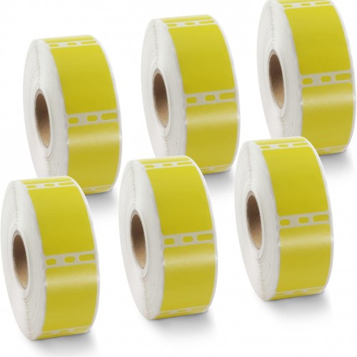 BETCKEY Colored Labels Compatible with Dymo 30347 (1" x 1-1/2") Book Spine Lables, Compatible for Dymo LabelWriter Thermal 450, 4XL & Zebra Desktop Printers [6 Rolls, 4500 Labels, Yellow]