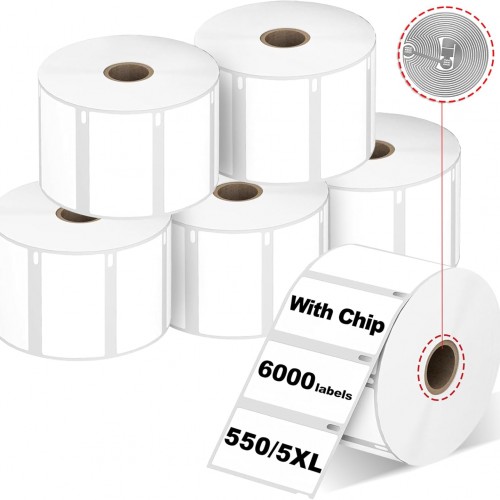 RGiNK for DYMO 550 Labels (30334 with RFID Chip) Multipurpose Barcode Labels (2-1/4" x 1-1/4"), Perforated, Compatible with DYMO Labelwriter 450 4XL 550&5XL 550 Turbo Printers [6 Rolls, 6000 Tags]