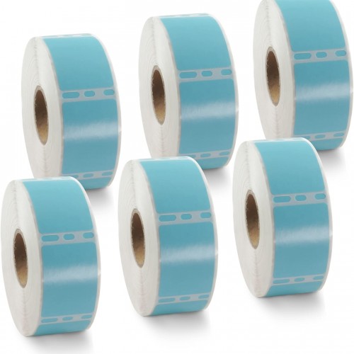 BETCKEY Colored Labels Compatible with Dymo 30347 (1" x 1-1/2") Book Spine Lables, Compatible for Dymo LabelWriter Thermal 450, 4XL & Zebra Desktop Printers [6 Rolls, 4500 Labels, Light Blue]