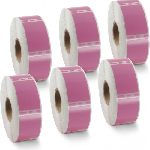 BETCKEY Colored Labels Compatible with Dymo 30347 (1" x 1-1/2") Book Spine Lables, Compatible for Dymo LabelWriter Thermal 450, 4XL & Zebra Desktop Printers [6 Rolls, 4500 Labels, Pink]